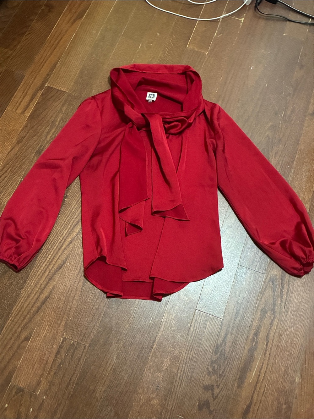 Anne Klein Red Tie-Neck Long-Sleeve Blouse